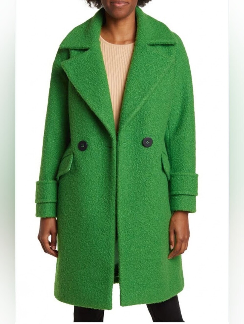 BCBGeneration Double-Breasted BouclΓ© Coat Kelly Green Size M NWT
